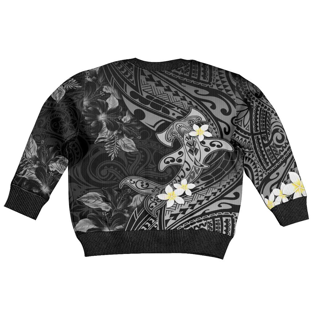 Polynesia Hammerhead Shark Kid Ugly Christmas Sweater Tropical Flowers Tribal Pattern Black LT05 - Polynesian Pride