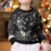 Polynesia Hammerhead Shark Kid Ugly Christmas Sweater Tropical Flowers Tribal Pattern Black LT05 - Polynesian Pride