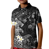 Polynesia Hammerhead Shark Kid Polo Shirt Tropical Flowers Tribal Pattern Black LT05 Kid Black - Polynesian Pride