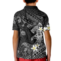 Polynesia Hammerhead Shark Kid Polo Shirt Tropical Flowers Tribal Pattern Black LT05 - Polynesian Pride