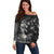 Polynesia Hammerhead Shark Off Shoulder Sweater Tropical Flowers Tribal Pattern Black