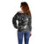 Polynesia Hammerhead Shark Off Shoulder Sweater Tropical Flowers Tribal Pattern Black