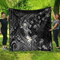 Polynesia Hammerhead Shark Quilt Tropical Flowers Tribal Pattern Black LT05 - Polynesian Pride