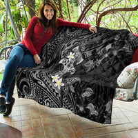 Polynesia Hammerhead Shark Quilt Tropical Flowers Tribal Pattern Black LT05 - Polynesian Pride