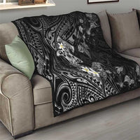 Polynesia Hammerhead Shark Quilt Tropical Flowers Tribal Pattern Black LT05 - Polynesian Pride