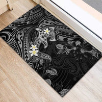Polynesia Hammerhead Shark Rubber Doormat Tropical Flowers Tribal Pattern Black
