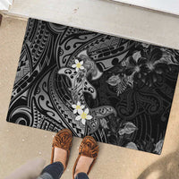 Polynesia Hammerhead Shark Rubber Doormat Tropical Flowers Tribal Pattern Black