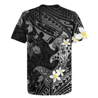 Polynesia Hammerhead Shark Rugby Jersey Tropical Flowers Tribal Pattern Black