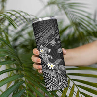 Polynesia Hammerhead Shark Skinny Tumbler Tropical Flowers Tribal Pattern Black LT05 - Polynesian Pride