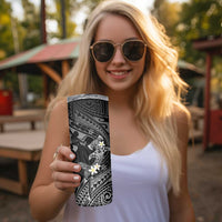 Polynesia Hammerhead Shark Skinny Tumbler Tropical Flowers Tribal Pattern Black LT05 - Polynesian Pride