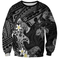 Polynesia Hammerhead Shark Sweatshirt Tropical Flowers Tribal Pattern Black