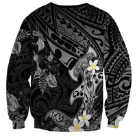 Polynesia Hammerhead Shark Sweatshirt Tropical Flowers Tribal Pattern Black