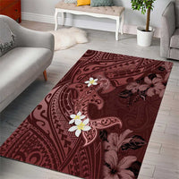 Polynesia Hammerhead Shark Area Rug Tropical Flowers Tribal Pattern Oxblood