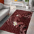 Polynesia Hammerhead Shark Area Rug Tropical Flowers Tribal Pattern Oxblood