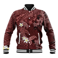 Polynesia Hammerhead Shark Baseball Jacket Tropical Flowers Tribal Pattern Oxblood