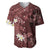 Polynesia Hammerhead Shark Baseball Jersey Tropical Flowers Tribal Pattern Oxblood