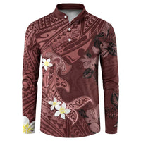 Polynesia Hammerhead Shark Button Sweatshirt Tropical Flowers Tribal Pattern Oxblood LT05 Oxblood - Polynesian Pride