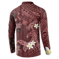 Polynesia Hammerhead Shark Button Sweatshirt Tropical Flowers Tribal Pattern Oxblood LT05 - Polynesian Pride