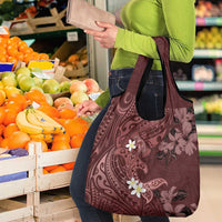Polynesia Hammerhead Shark Grocery Bag Tropical Flowers Tribal Pattern Oxblood LT05 - Polynesian Pride