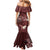 Polynesia Hammerhead Shark Mermaid Dress Tropical Flowers Tribal Pattern Oxblood