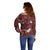 Polynesia Hammerhead Shark Off Shoulder Sweater Tropical Flowers Tribal Pattern Oxblood