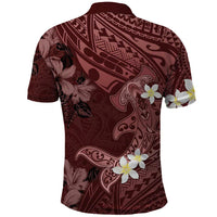 Polynesia Hammerhead Shark Polo Shirt Tropical Flowers Tribal Pattern Oxblood