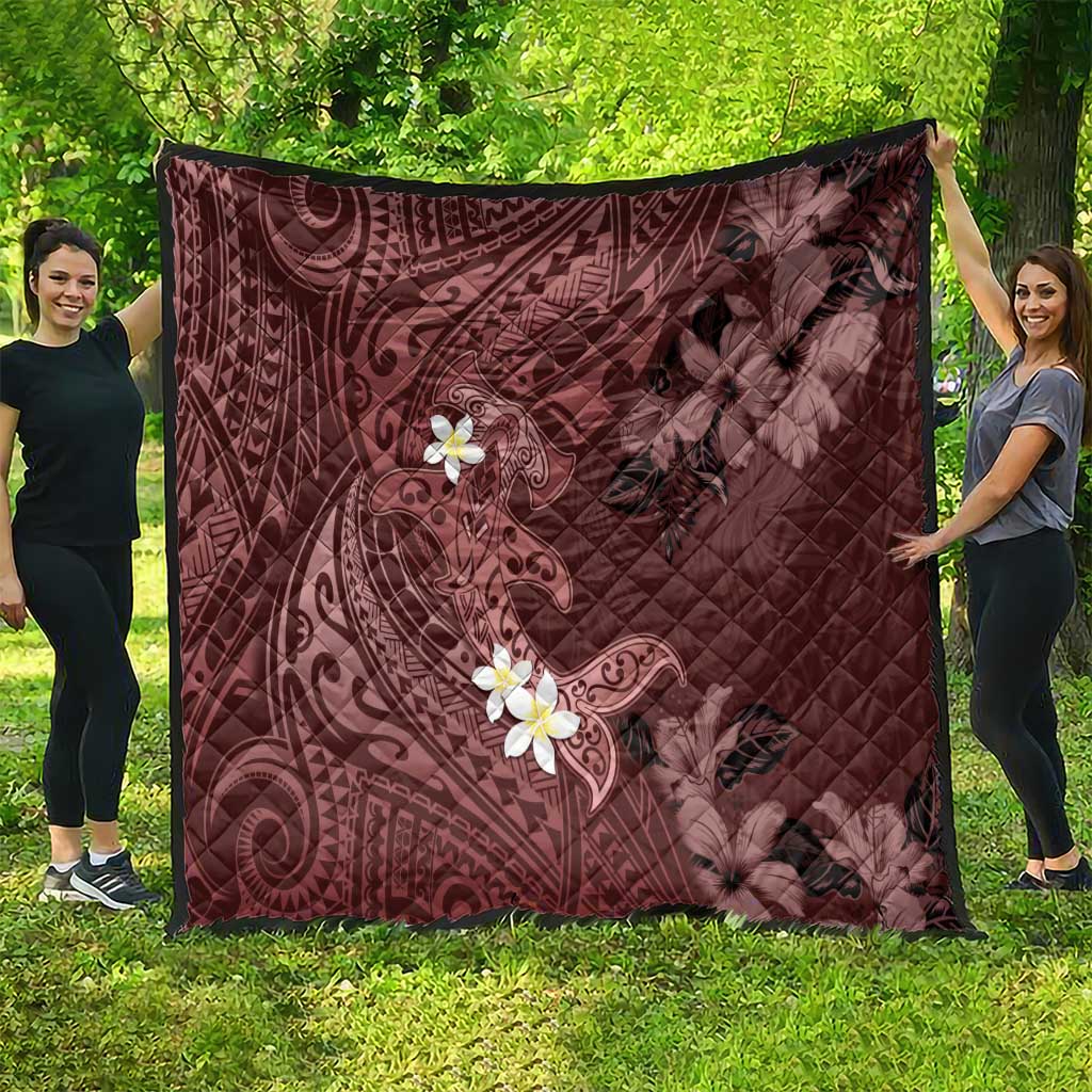 Polynesia Hammerhead Shark Quilt Tropical Flowers Tribal Pattern Oxblood LT05 - Polynesian Pride