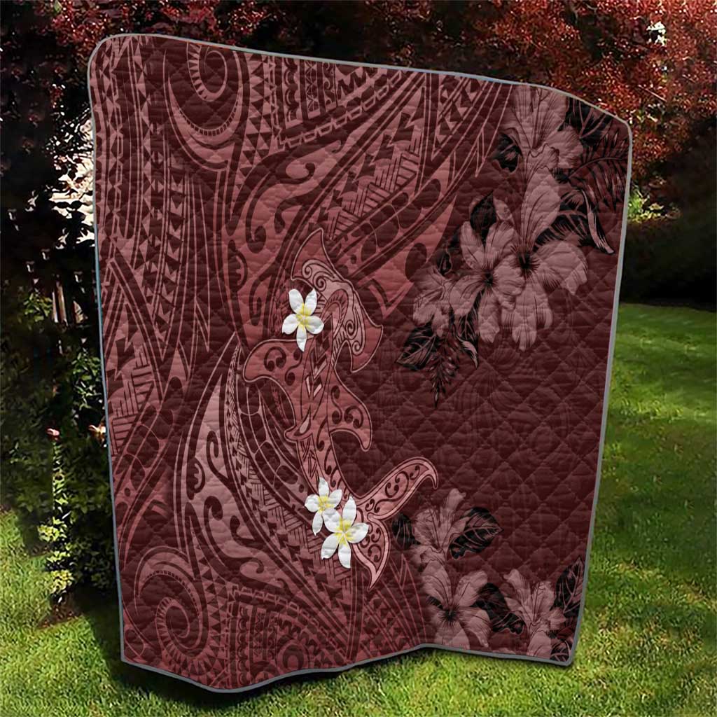 Polynesia Hammerhead Shark Quilt Tropical Flowers Tribal Pattern Oxblood LT05 - Polynesian Pride
