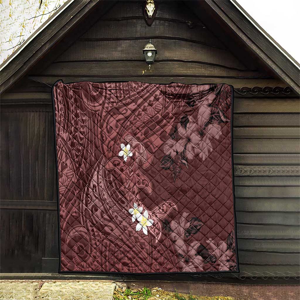 Polynesia Hammerhead Shark Quilt Tropical Flowers Tribal Pattern Oxblood LT05 - Polynesian Pride