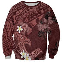 Polynesia Hammerhead Shark Sweatshirt Tropical Flowers Tribal Pattern Oxblood LT05 Unisex Oxblood - Polynesian Pride
