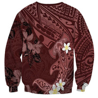 Polynesia Hammerhead Shark Sweatshirt Tropical Flowers Tribal Pattern Oxblood LT05 - Polynesian Pride