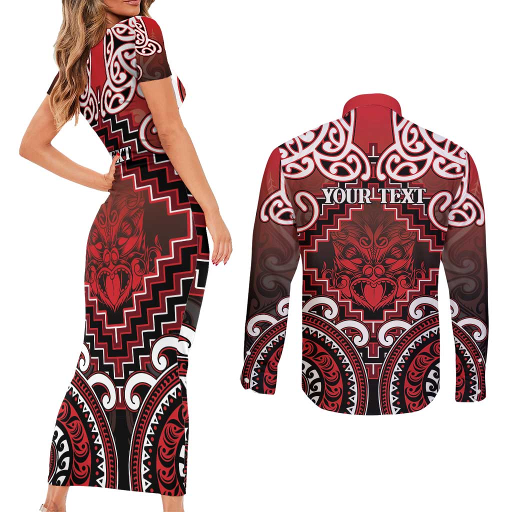 Personalised New Zealand Aotearoa Couples Matching Short Sleeve Bodycon Dress and Long Sleeve Button Shirt Te Reo Maori Ake Ake Ake - Polynesian Pride