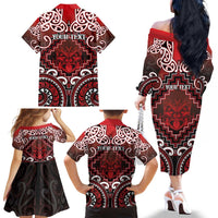Personalised New Zealand Aotearoa Family Matching Off The Shoulder Long Sleeve Dress and Hawaiian Shirt Te Reo Maori Ake Ake Ake - Polynesian Pride