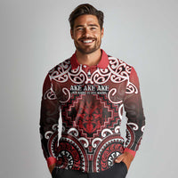 Personalised New Zealand Aotearoa Long Sleeve Polo Shirt Te Reo Maori Ake Ake Ake - Polynesian Pride