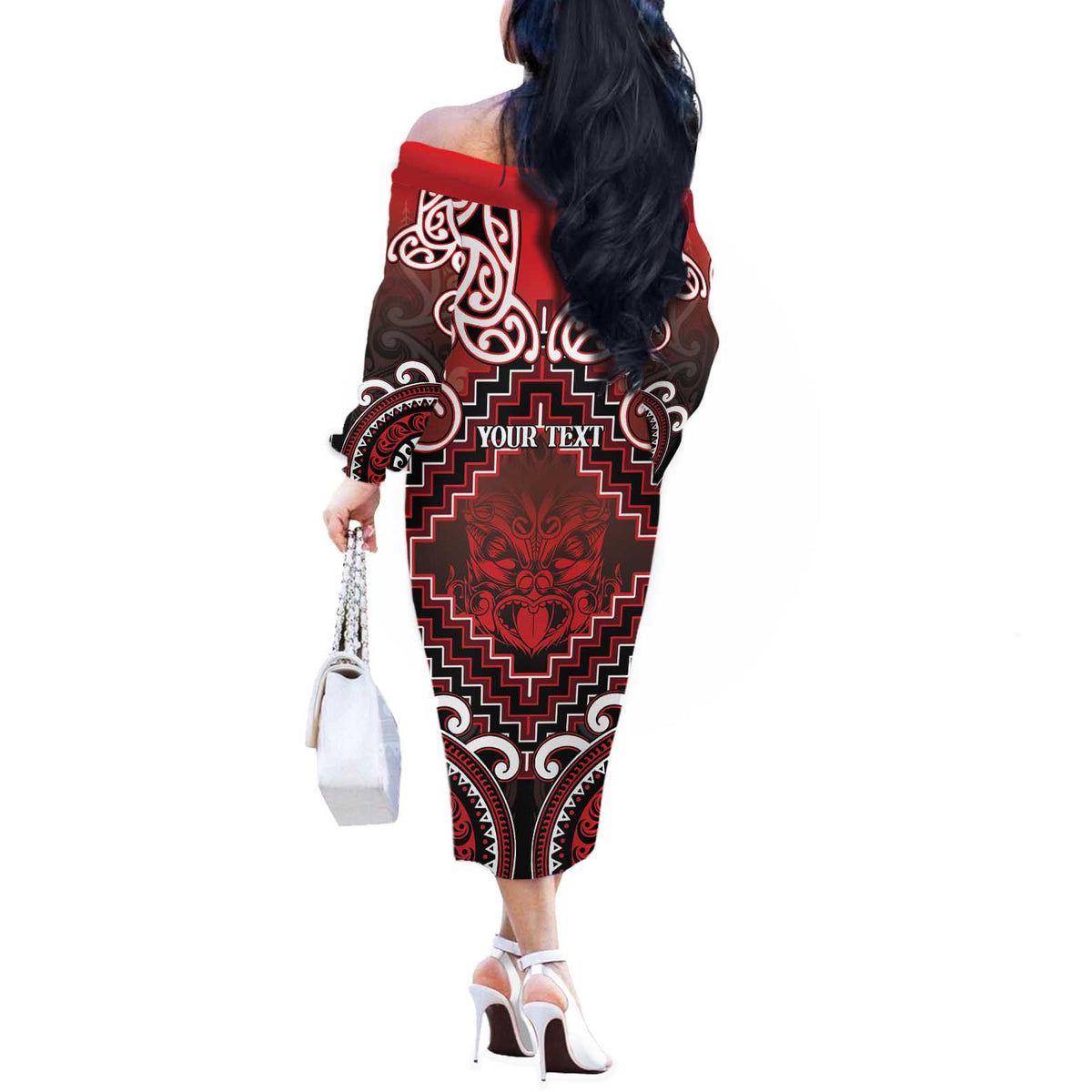 Personalised New Zealand Aotearoa Off The Shoulder Long Sleeve Dress Te Reo Maori Ake Ake Ake - Polynesian Pride