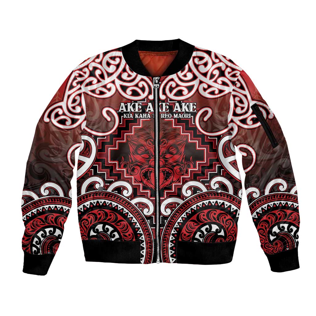 Personalised New Zealand Aotearoa Sleeve Zip Bomber Jacket Te Reo Maori Ake Ake Ake - Polynesian Pride