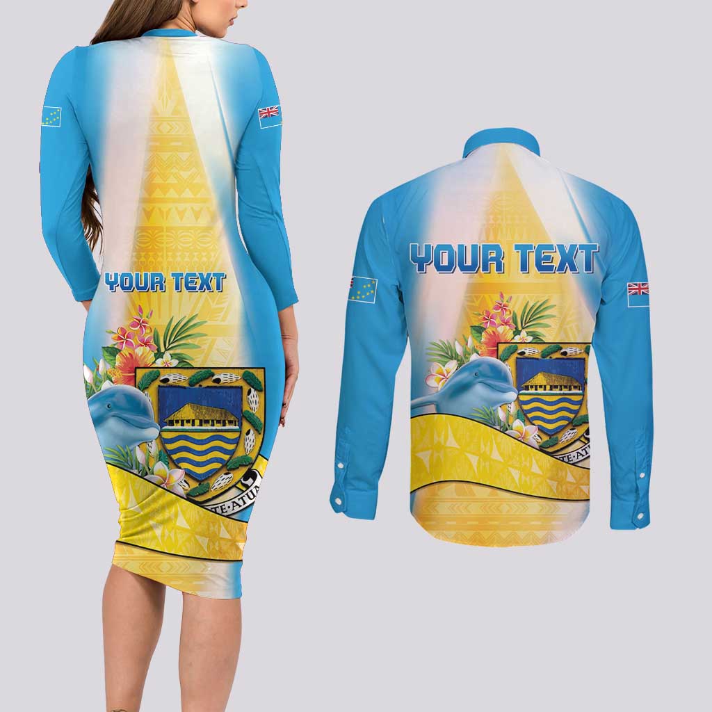 Personalised Tuvalu Independence Day Couples Matching Long Sleeve Bodycon Dress and Long Sleeve Button Shirt Tuvalu Mo Te Atua LT05 - Polynesian Pride