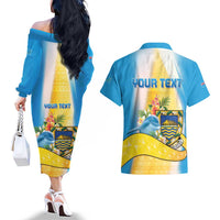 Personalised Tuvalu Independence Day Couples Matching Off The Shoulder Long Sleeve Dress and Hawaiian Shirt Tuvalu Mo Te Atua - Polynesian Pride