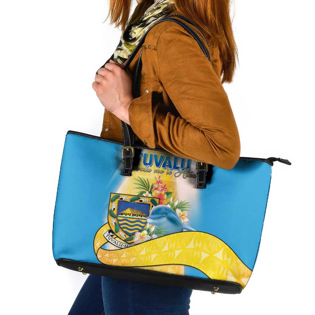 Tuvalu Independence Day Leather Tote Bag Tuvalu Mo Te Atua LT05 Yellow - Polynesian Pride