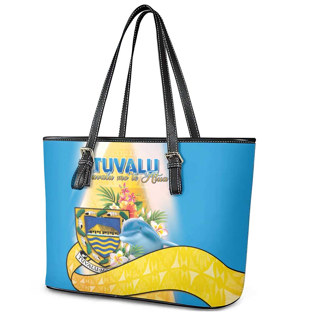 Tuvalu Independence Day Leather Tote Bag Tuvalu Mo Te Atua LT05 - Polynesian Pride