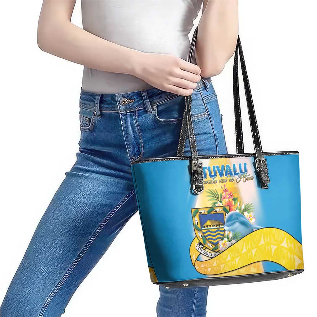 Tuvalu Independence Day Leather Tote Bag Tuvalu Mo Te Atua LT05 - Polynesian Pride