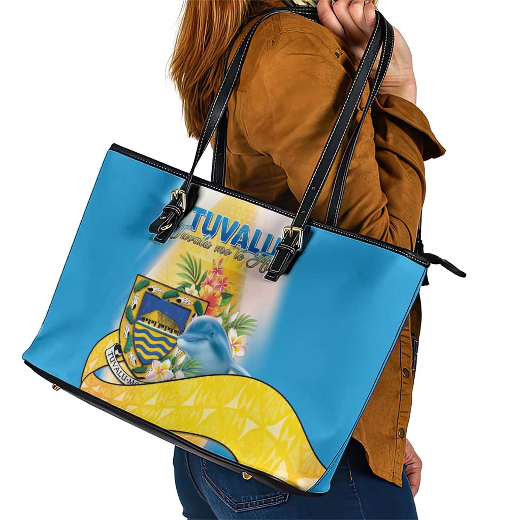 Tuvalu Independence Day Leather Tote Bag Tuvalu Mo Te Atua LT05 - Polynesian Pride