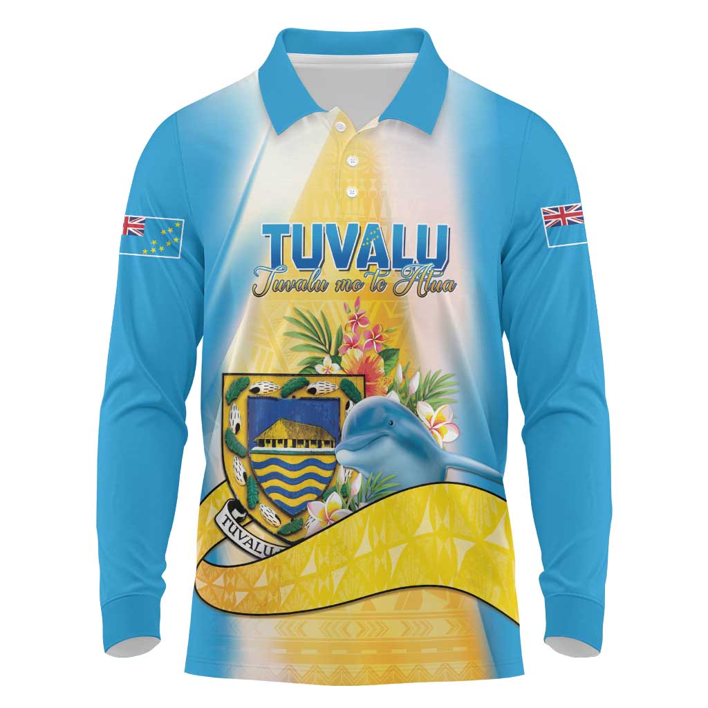 Personalised Tuvalu Independence Day Long Sleeve Polo Shirt Tuvalu Mo Te Atua - Polynesian Pride