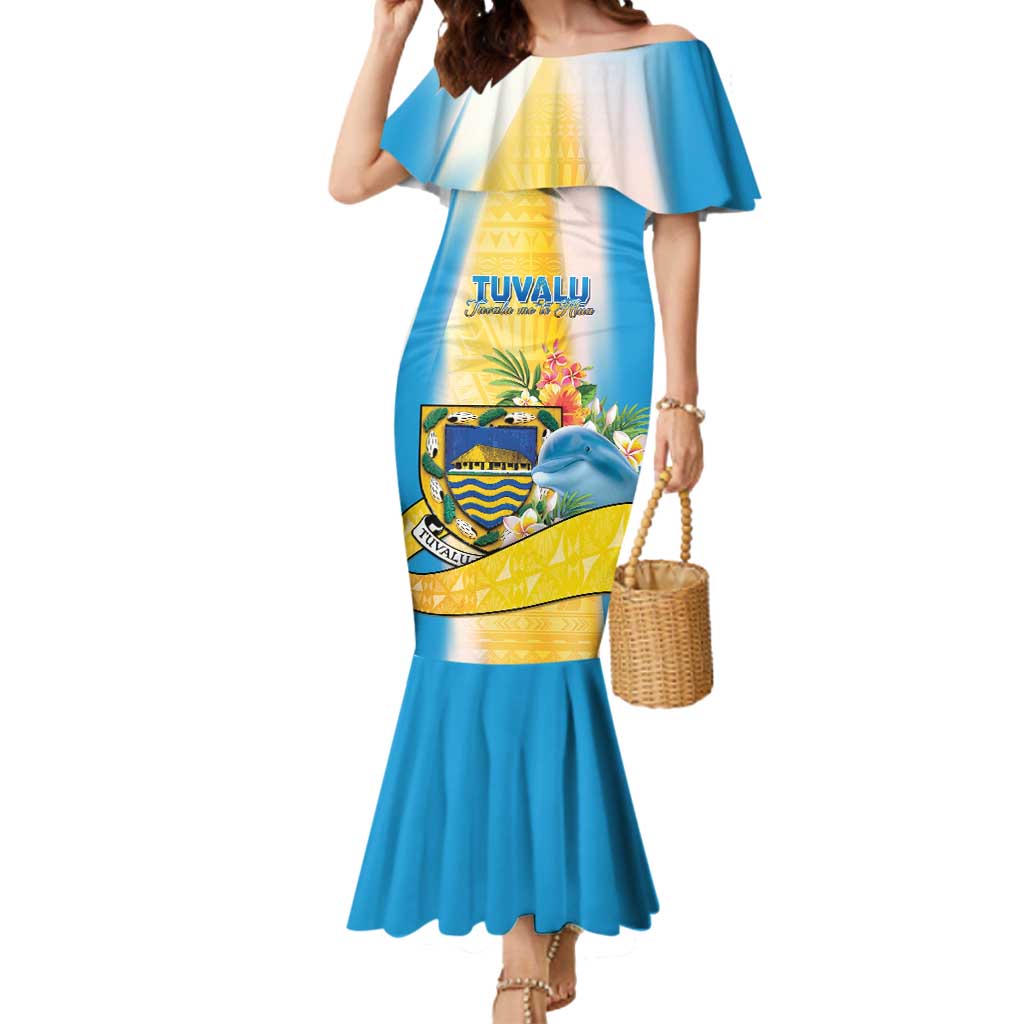 Personalised Tuvalu Independence Day Mermaid Dress Tuvalu Mo Te Atua LT05 Women Yellow - Polynesian Pride