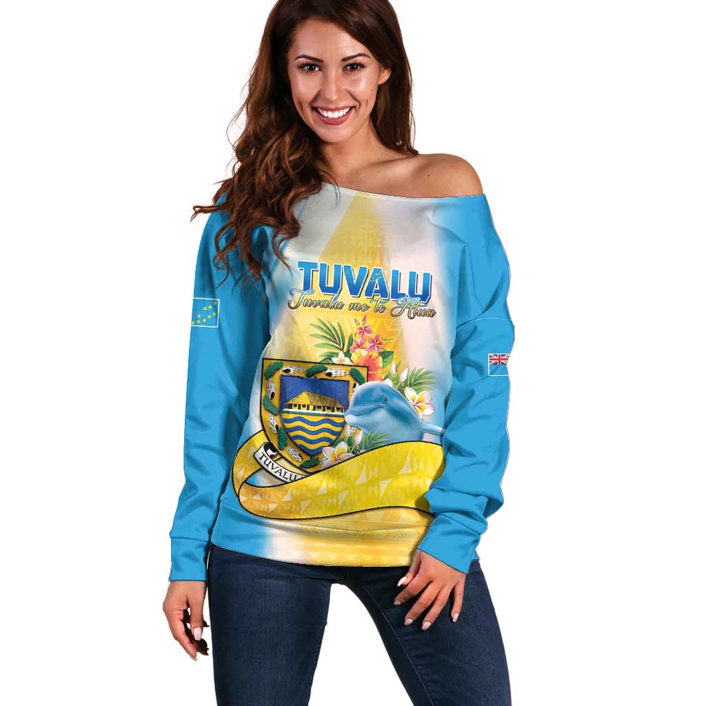 Personalised Tuvalu Independence Day Off Shoulder Sweater Tuvalu Mo Te Atua - Polynesian Pride