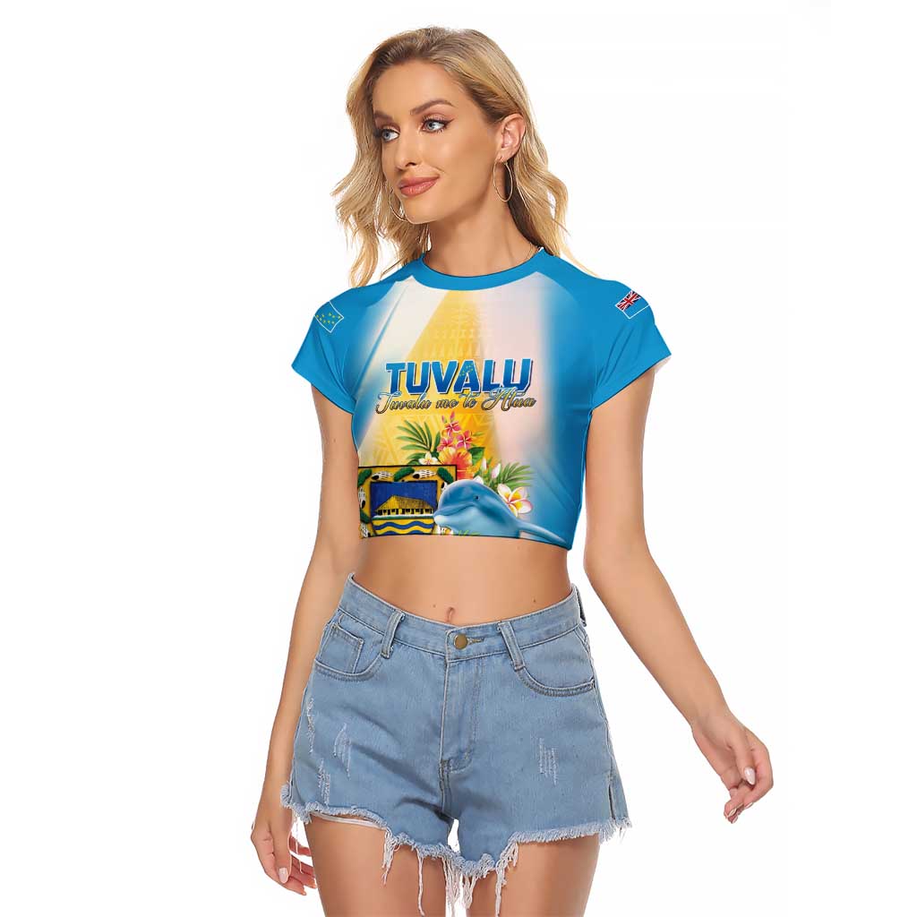 Personalised Tuvalu Independence Day Raglan Cropped T Shirt Tuvalu Mo Te Atua LT05 Female Yellow - Polynesian Pride
