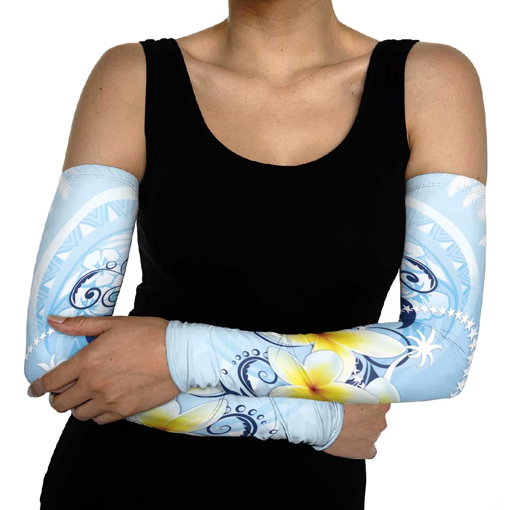 FSM Chuuk Constitution Day Arm Sleeves Polynesian Curves Plumeria - Polynesian Pride