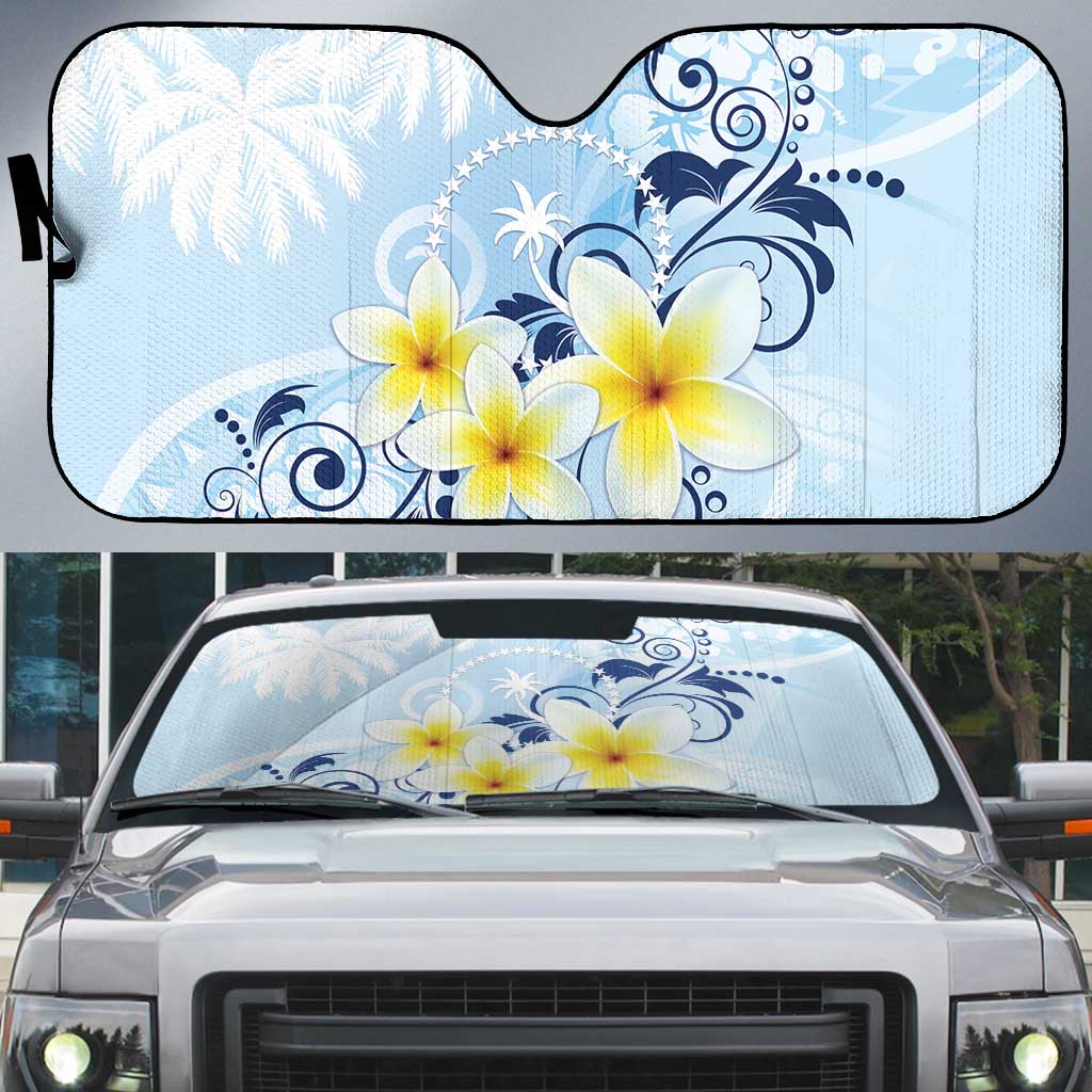 FSM Chuuk Constitution Day Auto Sun Shade Polynesian Curves Plumeria - Polynesian Pride