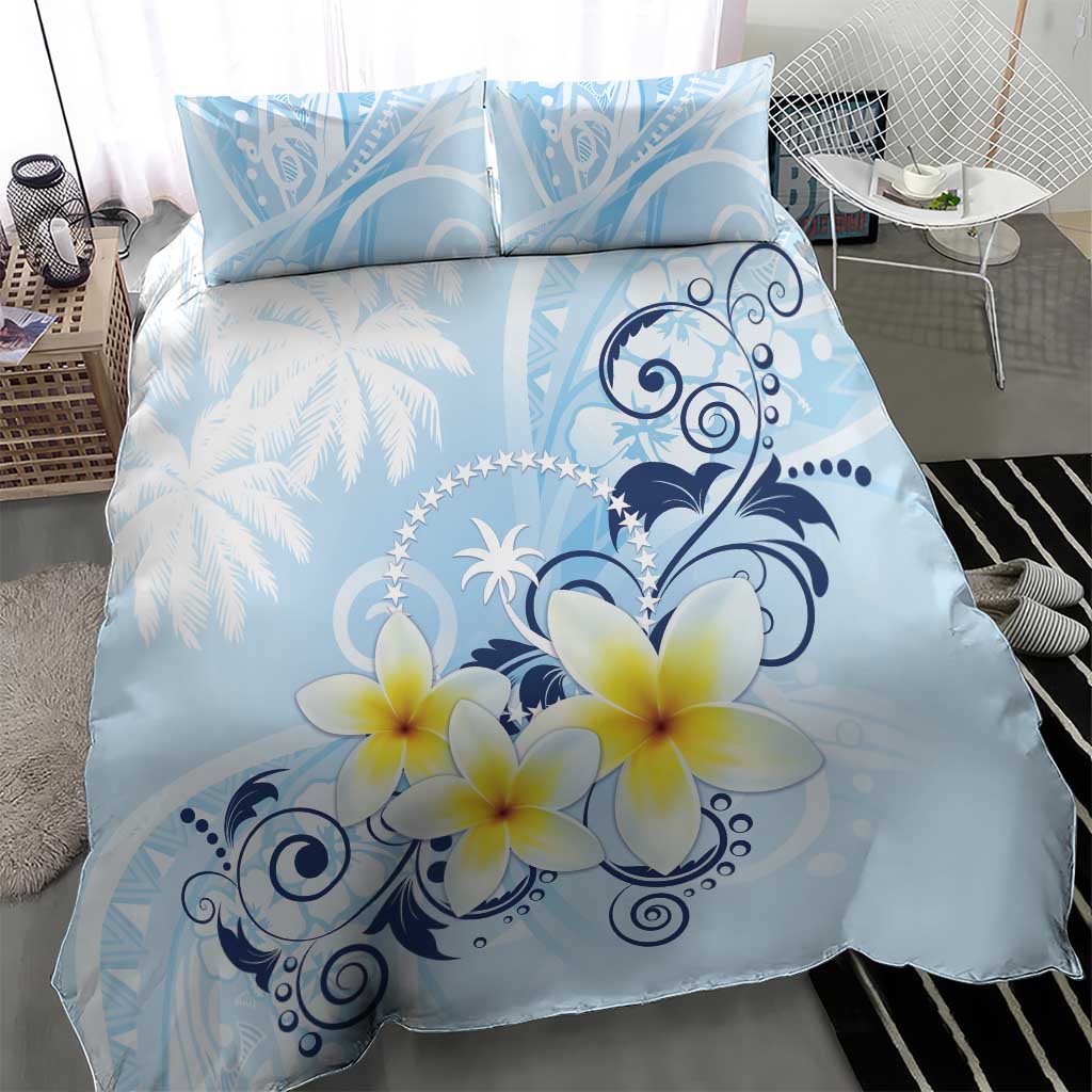 FSM Chuuk Constitution Day Bedding Set Polynesian Curves Plumeria - Polynesian Pride