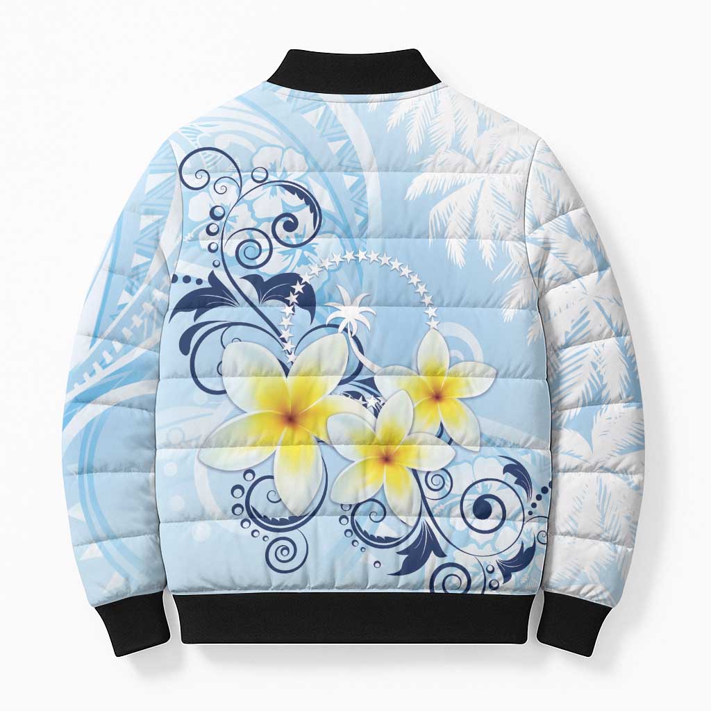 FSM Chuuk Constitution Day Bomber Puffer Jacket Polynesian Curves Plumeria - Polynesian Pride